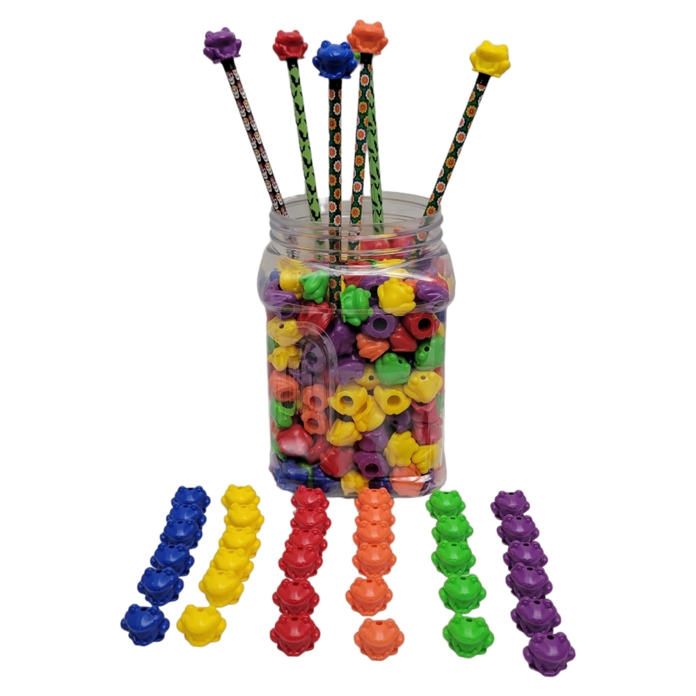 Leap Year Vtg Frog Pencil Toppers/Charm Beads Brilliant Rainbow Primary …